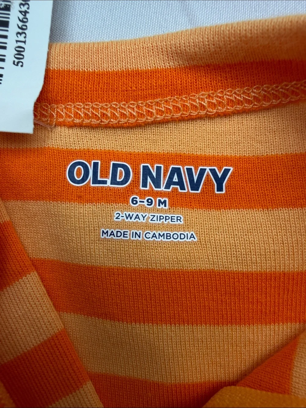 Old Navy Orange Striped Pumpkin Footie W/2 way zipper